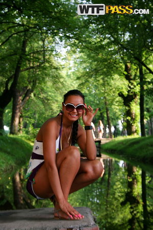 Leggy brunette solo girl in high heels revealing big tits and nice ass